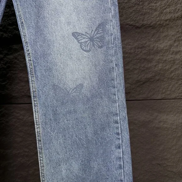 Chrome Hearts Butterfly Print Washed Loose Jeans